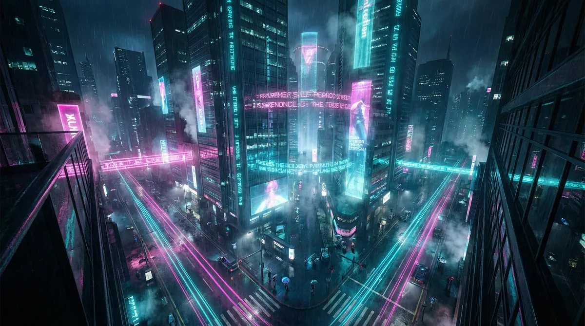 美女黄频 竖屏短剧平台首页背景 - 赛博朋克都市夜景